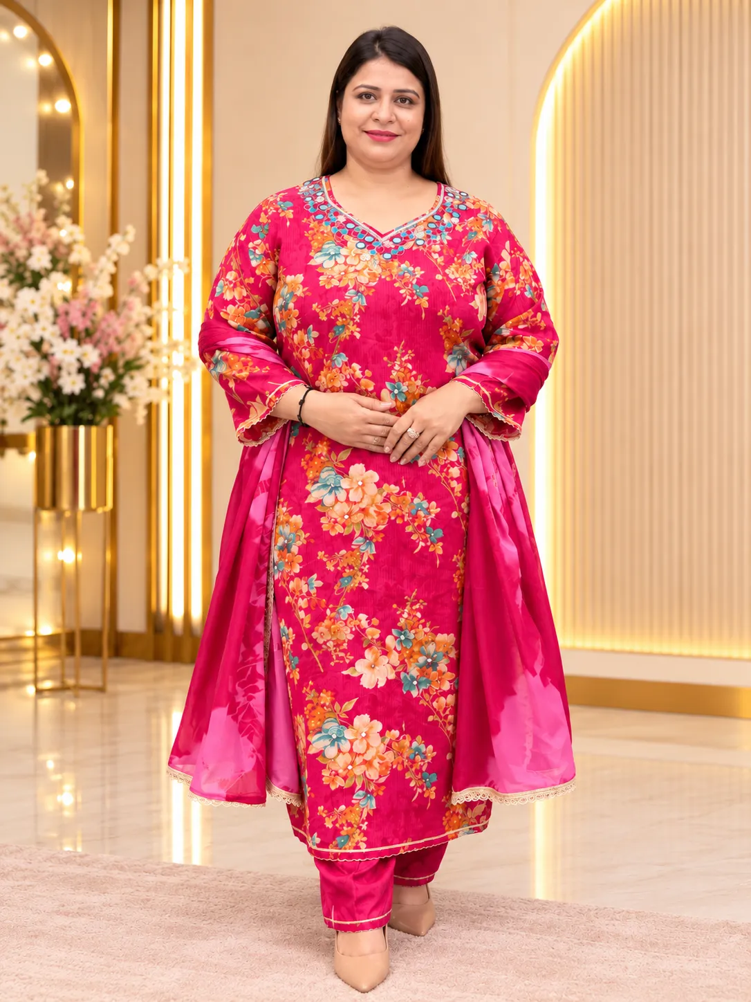 Elegant Muslin Floral Handwork
