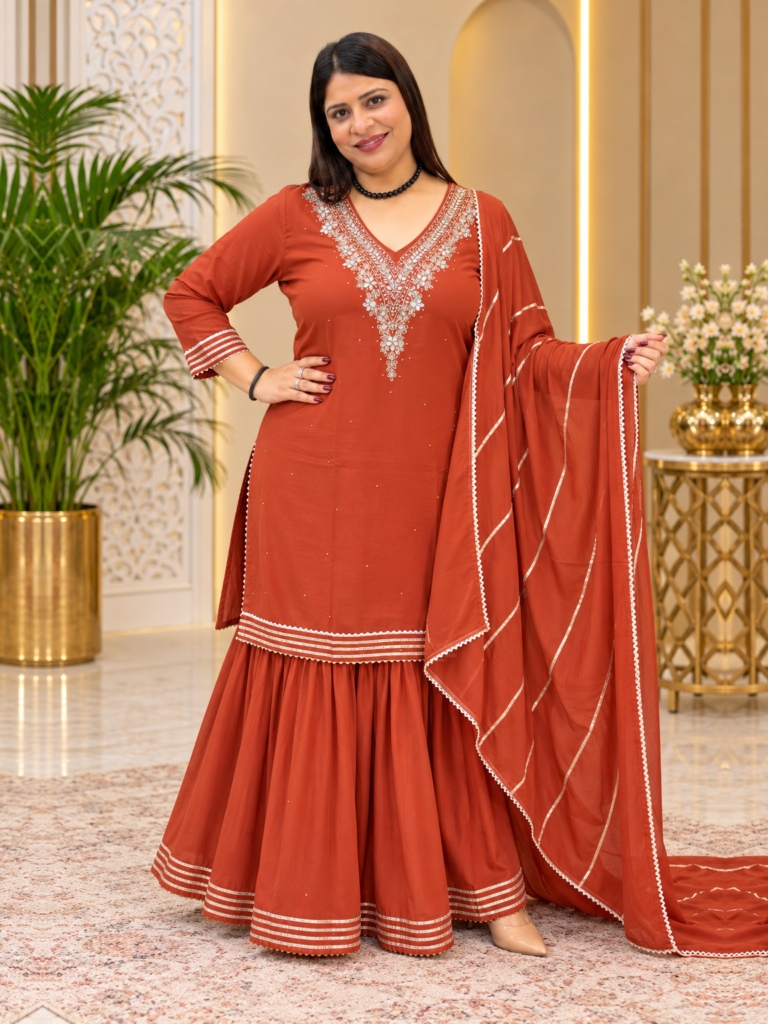 Georgette V-Neck Mirror Work Kurti