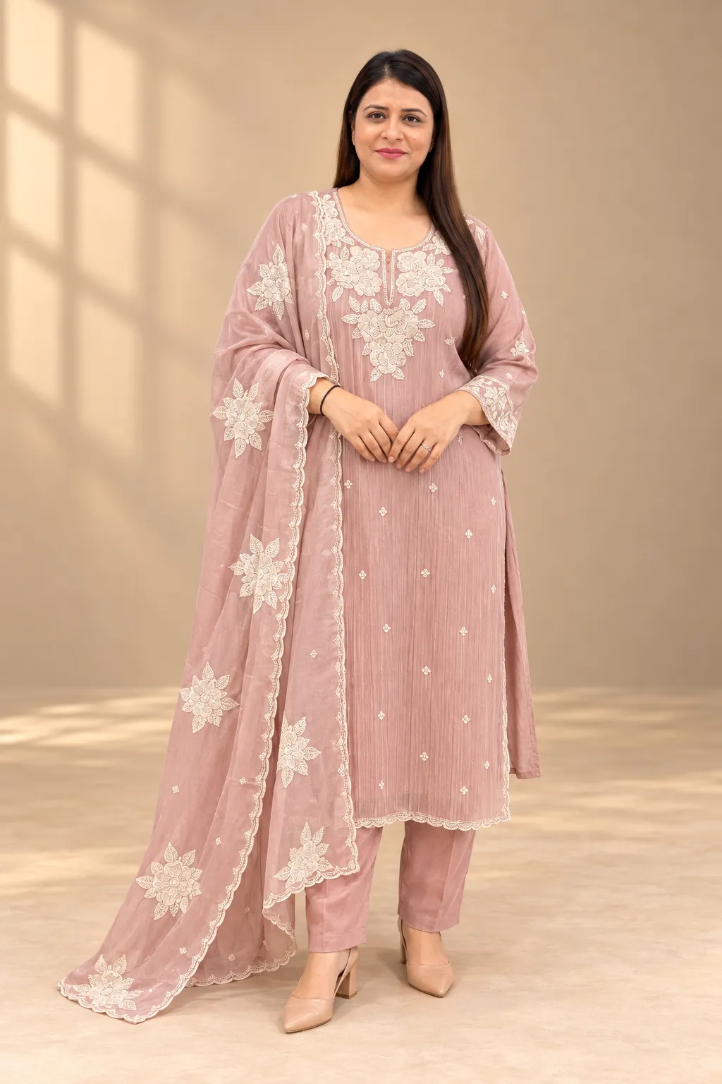 Crush Tissue Heavy Handwork Kurti - Image 3