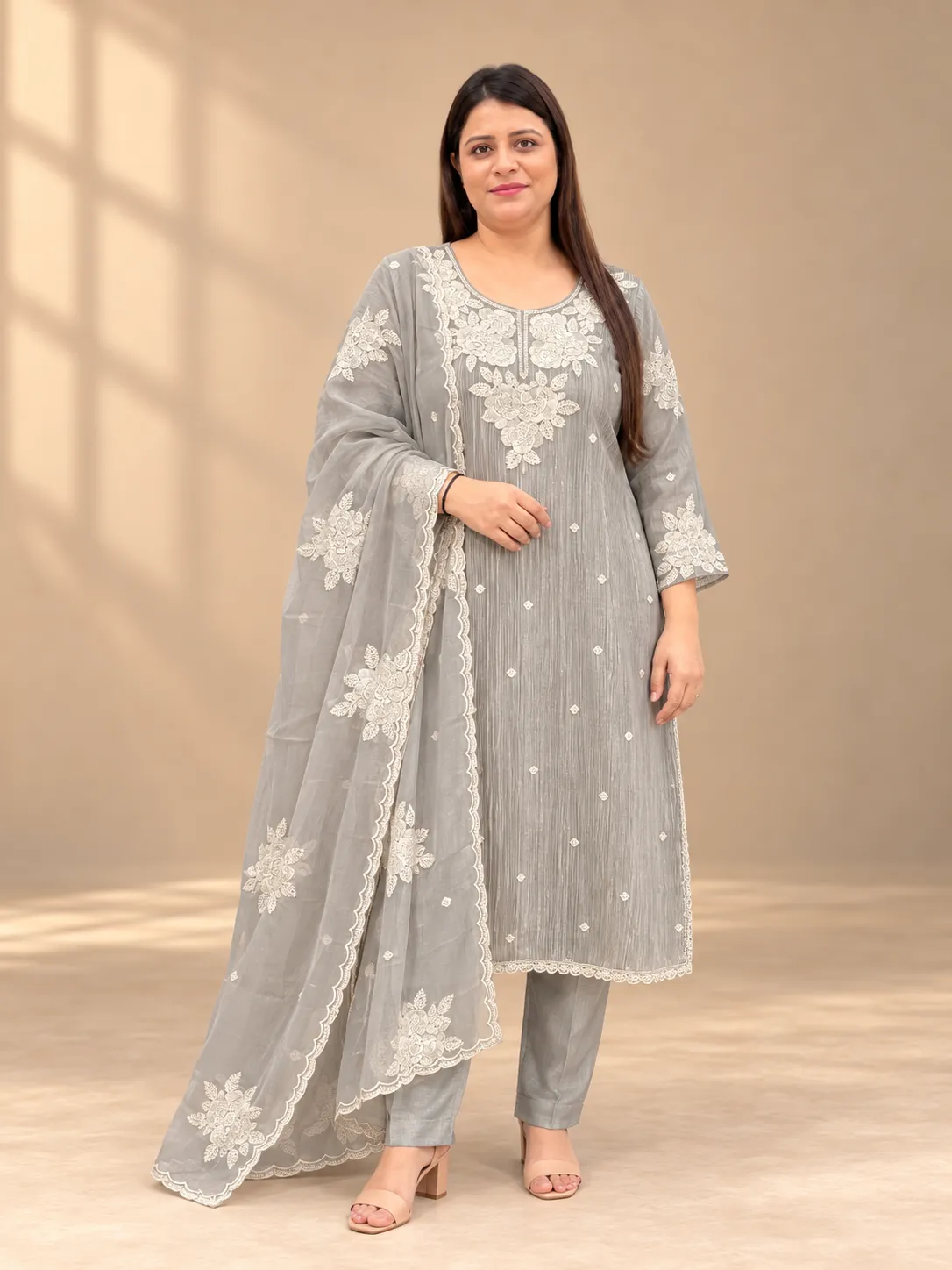 Crush Tissue Heavy Handwork Kurti