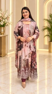 Pure Crepe Floral Printed 3-Piece Suit