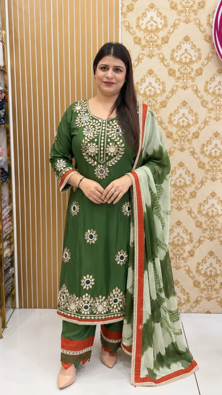 Silk Mirror Gota Patti Embroidered Suit