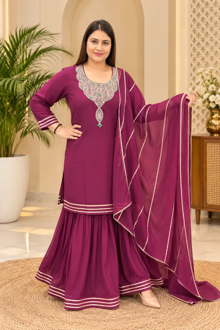 Georgette V-Neck Mirror Work Ethnic Suit