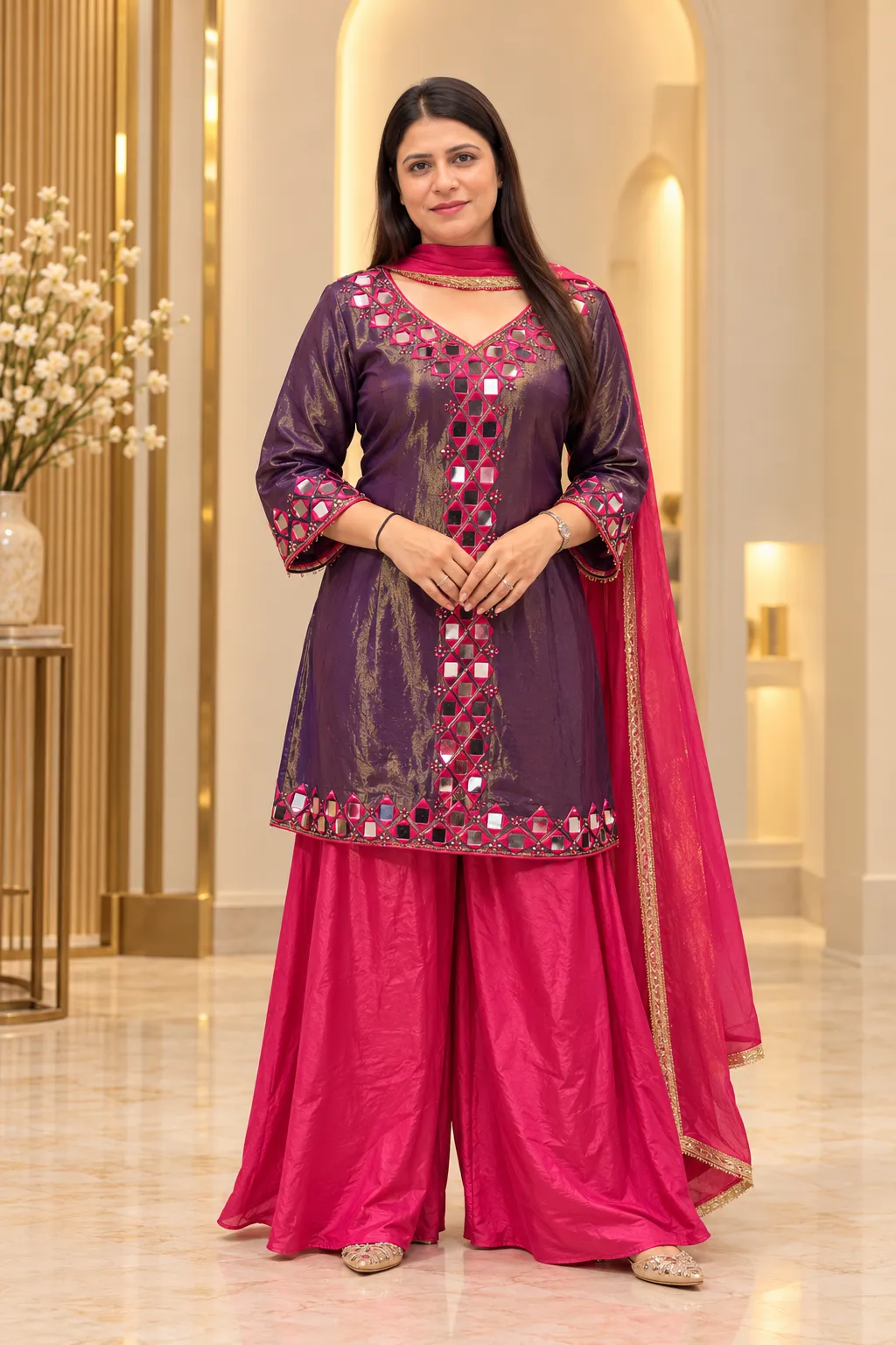 Pure Glass Tissue Short Kurti - Image 2