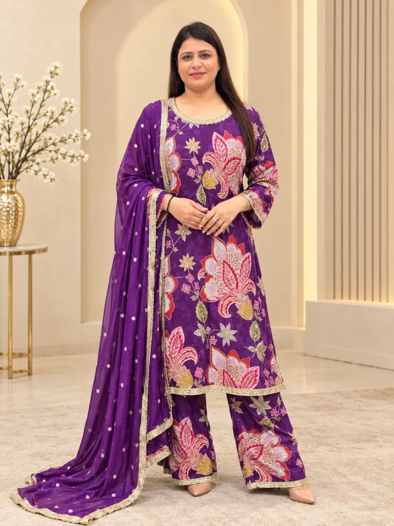 Pure Crepe 3-Piece Ethnic Suit