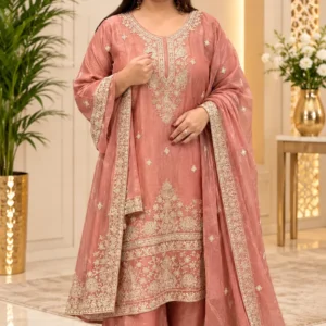 Party Wear Short Kurti with Palazzo 3-Piece Suit