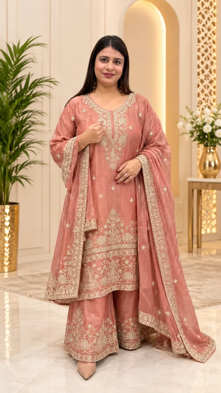 Party Wear Short Kurti with Palazzo 3-Piece Suit