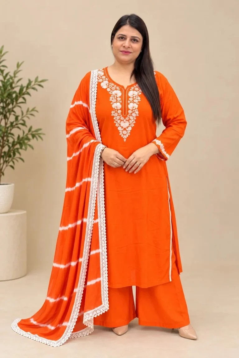 Rayon V-Neck Embroidered Women's Kurti