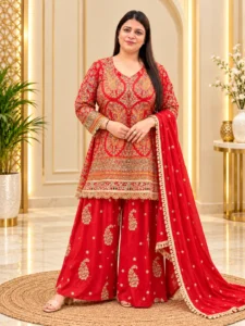 Premium Chinon Short Kurti with Palazzo Set