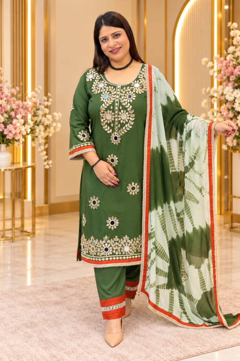 Silk Mirror Gota Patti Embroidered Suit